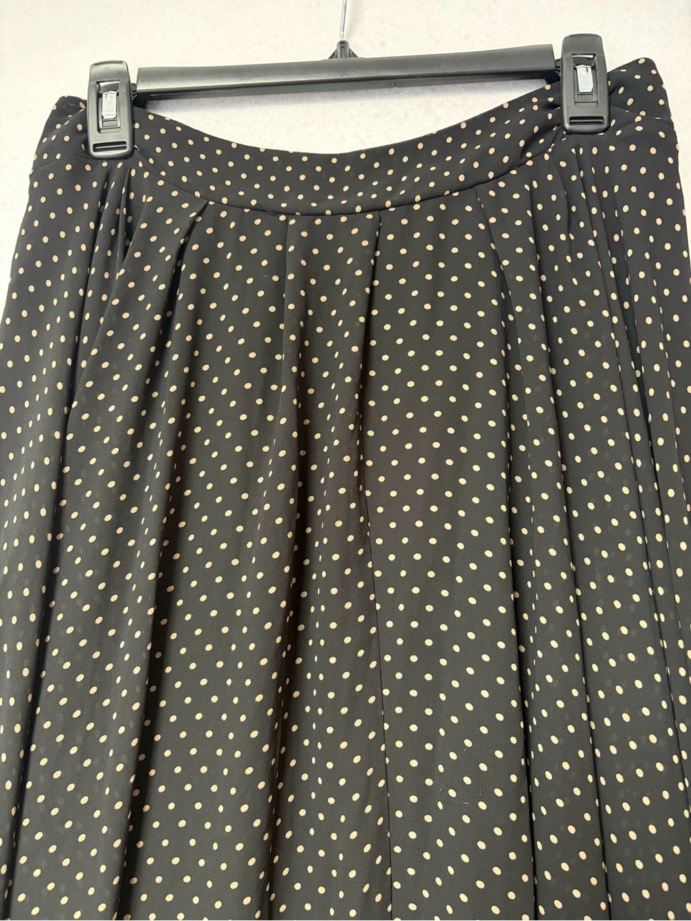 Free People Black Tan Polka Dot Asymmetrical Handkerchief Maxi Skirt Boho Size L - Picture 6 of 9